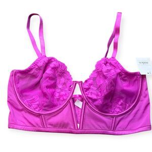 AUDEN Women’s Hot Pink Sheer Lace with Floral Lace Overlay Bra Size Large